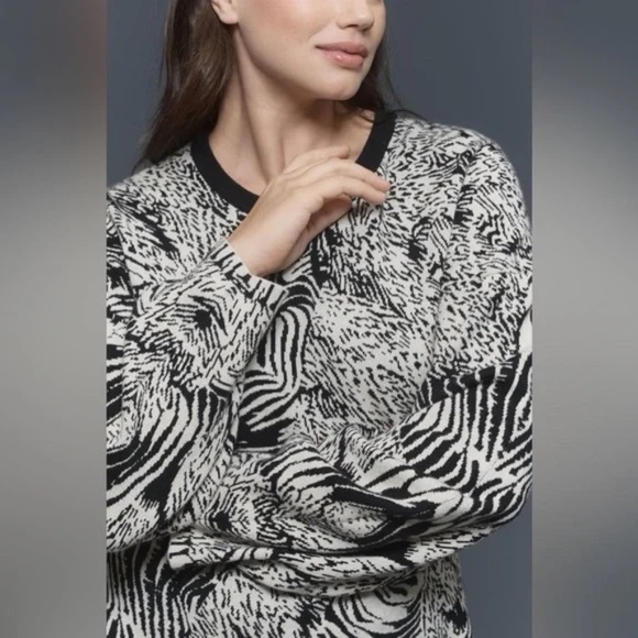 NWT Anthropologie 3/4 Sleeve Ruffled Sweater Knit Mini Dress Black And White - Picture 6 of 10